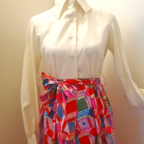 Vintage maxi 70s / late 60s Abercrombie & Fitch mod pattern long sleeve dress - Picture 2 of 8